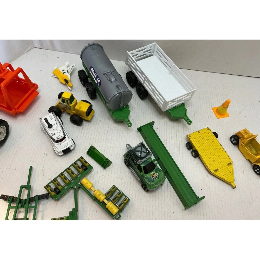 Vintage Toy Vehicle Lot Farm Tractors Trailers Construction Equipment 15+ Pieces